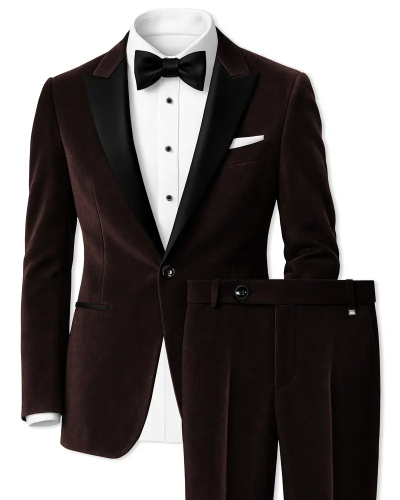 Imperial-Acadia Brown Velvet Peak Lapel Tuxedo Suit 1