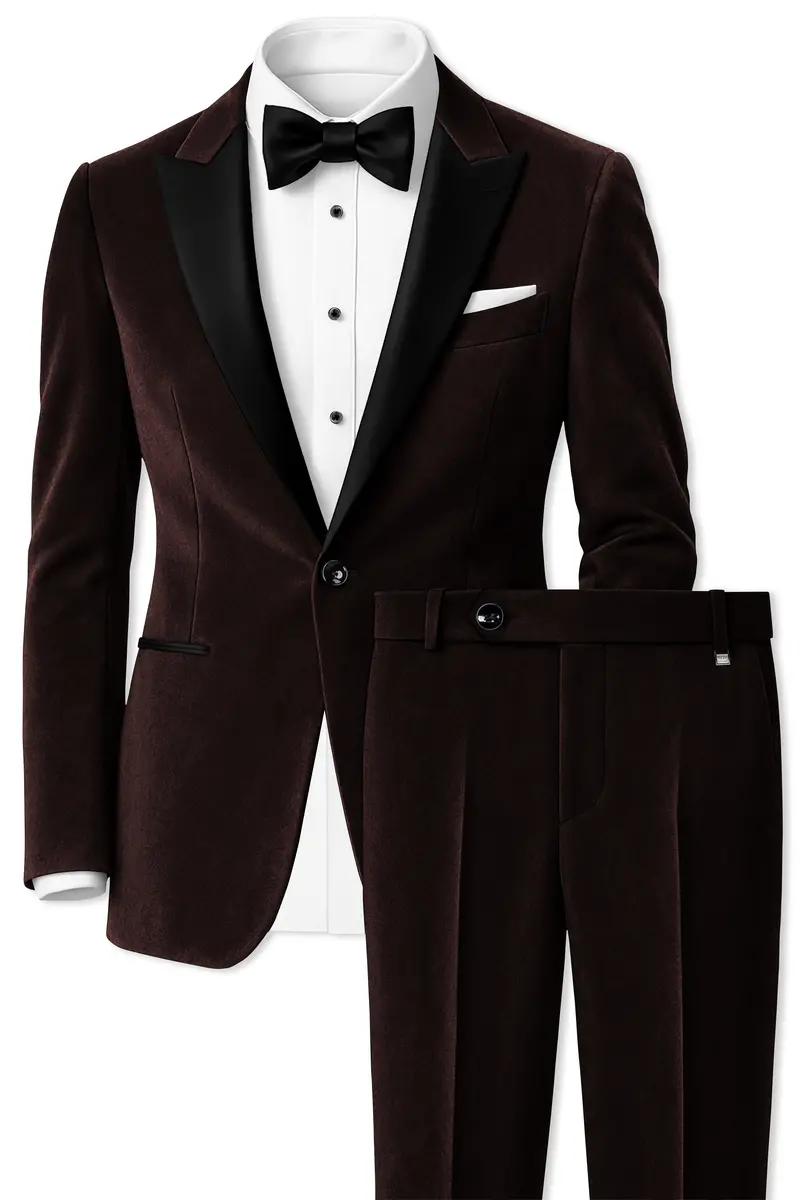 Imperial-Acadia Brown Velvet Peak Lapel Tuxedo Suit 2