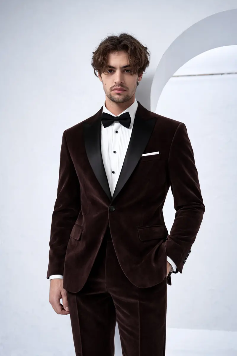 Imperial-Acadia Brown Velvet Peak Lapel Tuxedo Suit 4