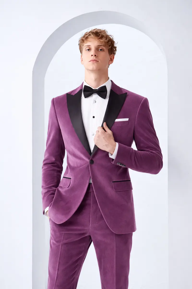 Imperial-Cannon Purple Velvet Peak Lapel Tuxedo Blazer 10