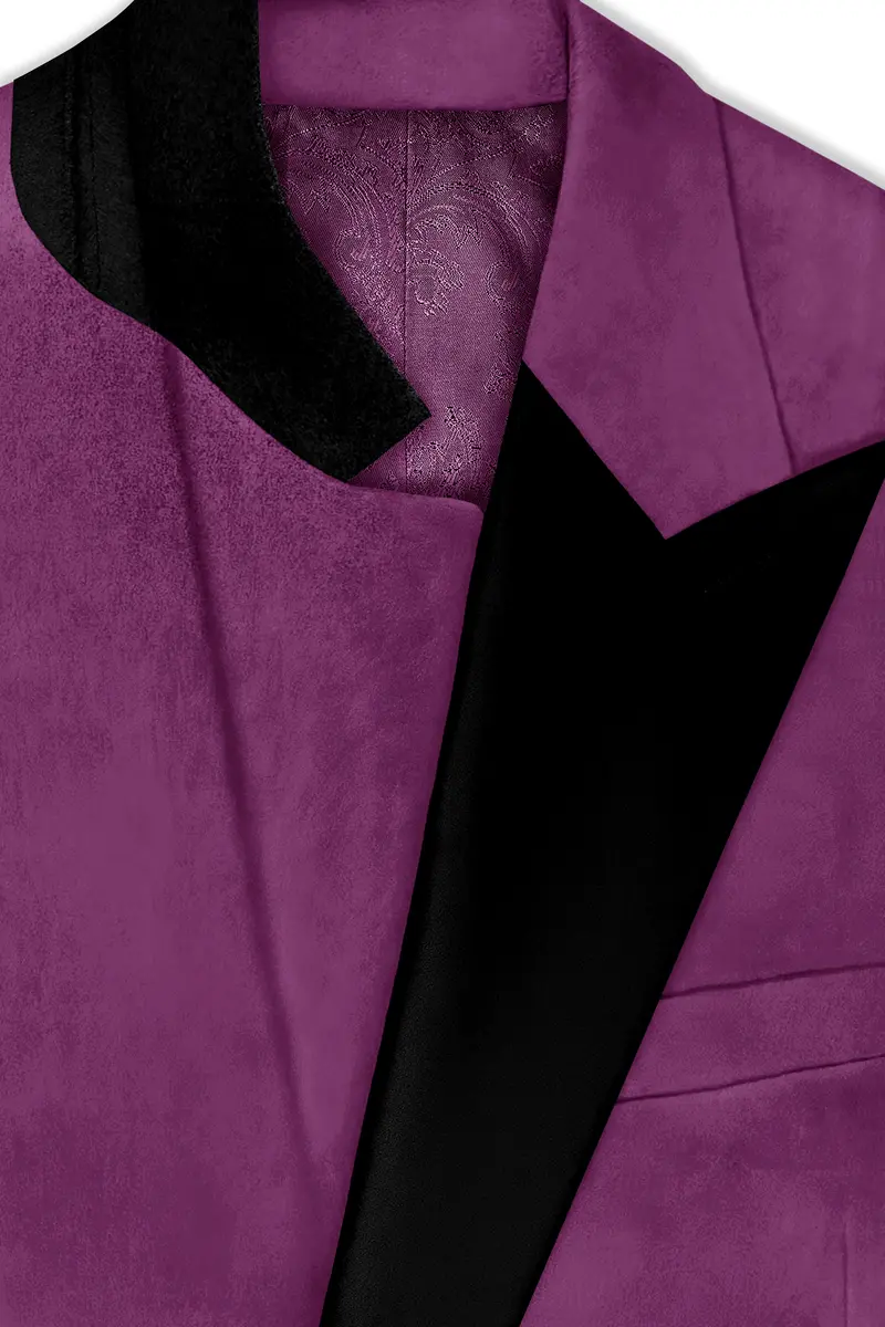 Imperial-Cannon Purple Velvet Peak Lapel Tuxedo Blazer 4
