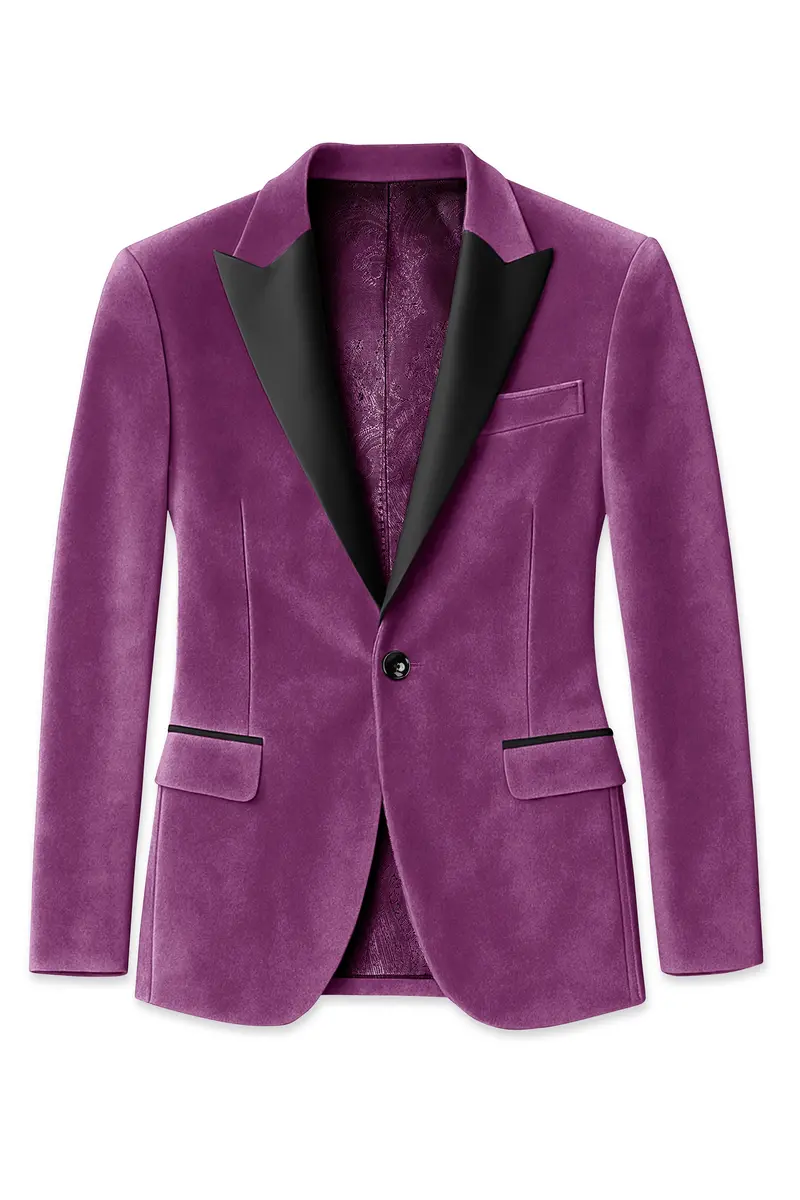Imperial-Cannon Purple Velvet Peak Lapel Tuxedo Blazer 7