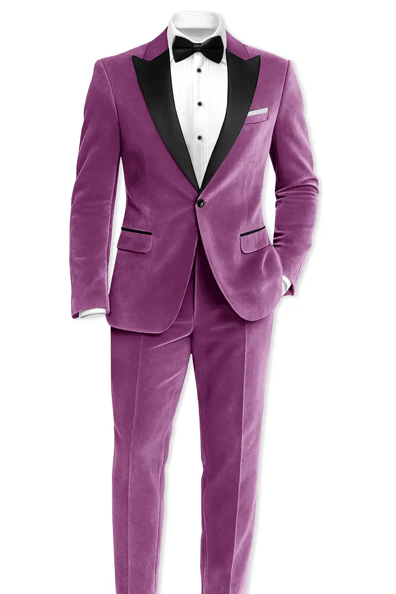 Imperial-Cannon Purple Velvet Peak Lapel Tuxedo Blazer 9