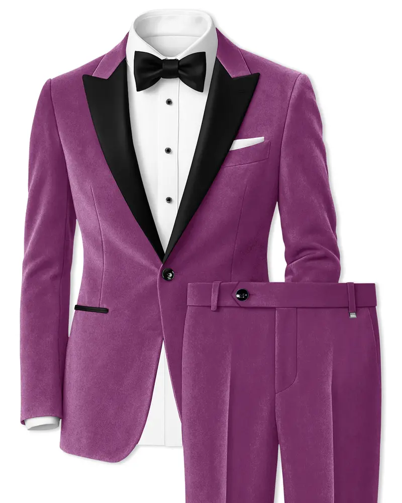Imperial-Cannon Purple Velvet Peak Lapel Tuxedo Suit 1