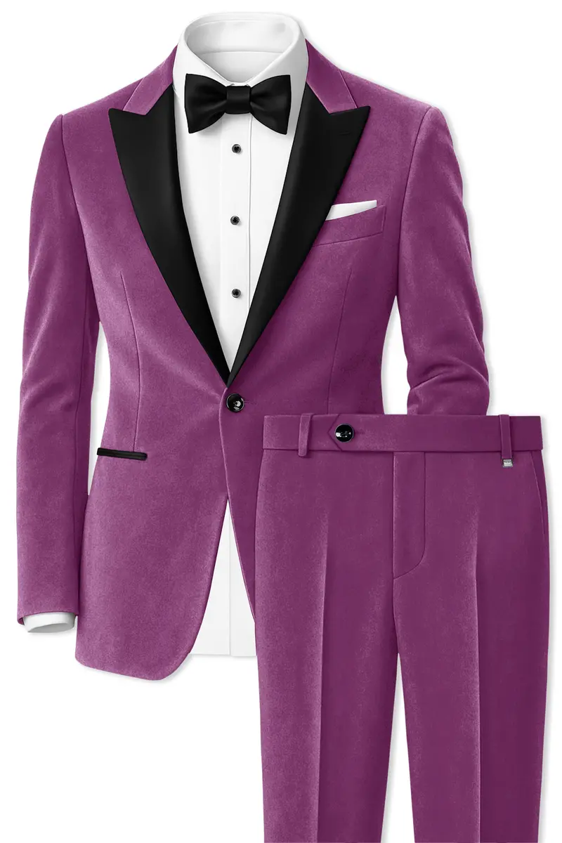 Imperial-Cannon Purple Velvet Peak Lapel Tuxedo Suit 2
