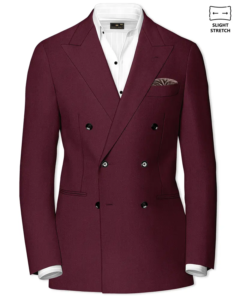 Imperial-Crater Maroon Diamond Textured Wool Rich Slight Stretch Double Breasted Blazer 1