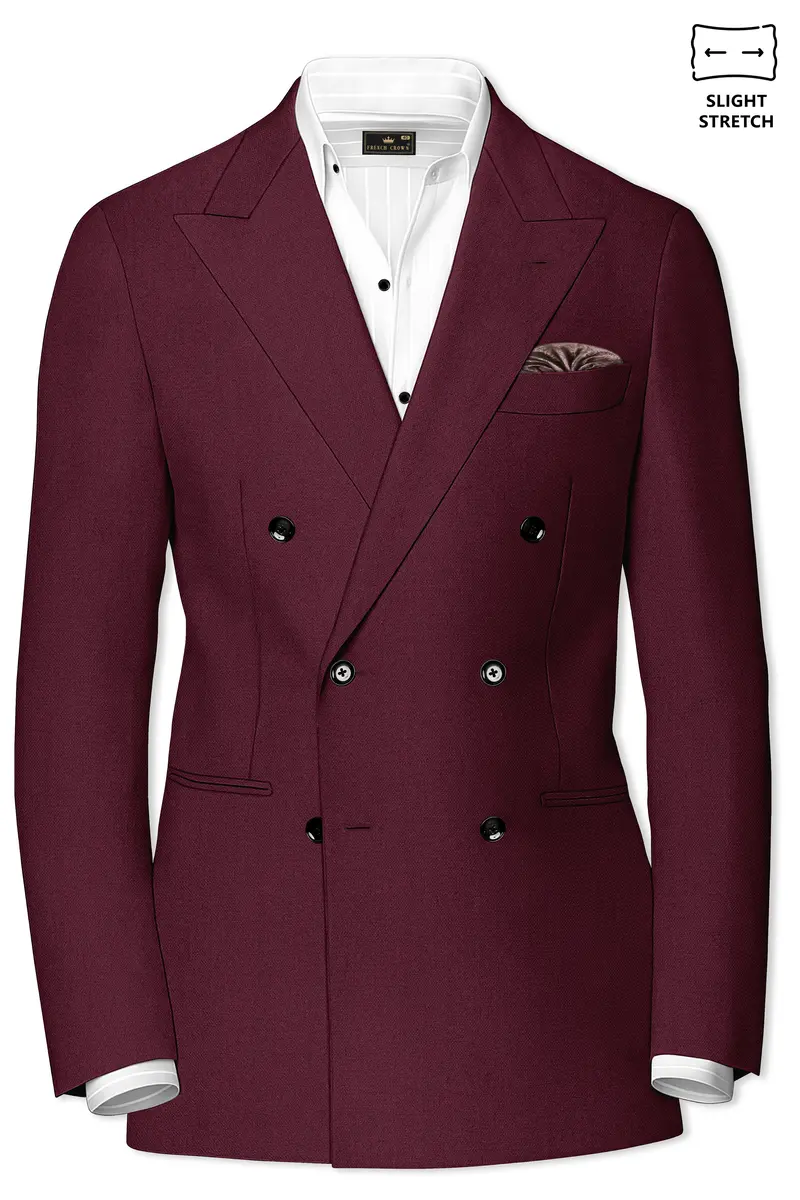 Imperial-Crater Maroon Diamond Textured Wool Rich Slight Stretch Double Breasted Blazer 2