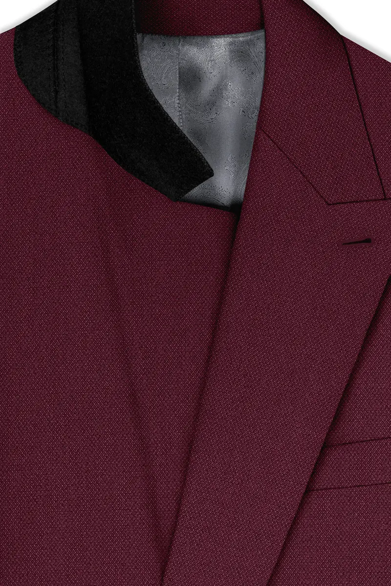Imperial-Crater Maroon Diamond Textured Wool Rich Slight Stretch Double Breasted Blazer 4