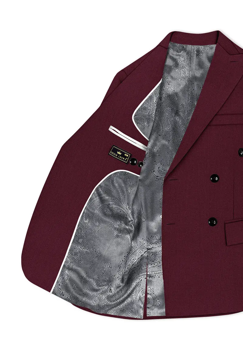 Imperial-Crater Maroon Diamond Textured Wool Rich Slight Stretch Double Breasted Blazer 5
