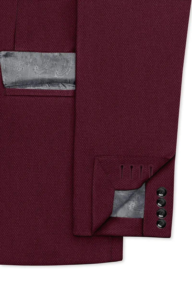Imperial-Crater Maroon Diamond Textured Wool Rich Slight Stretch Double Breasted Blazer 6
