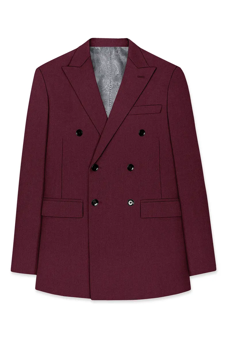 Imperial-Crater Maroon Diamond Textured Wool Rich Slight Stretch Double Breasted Blazer 7
