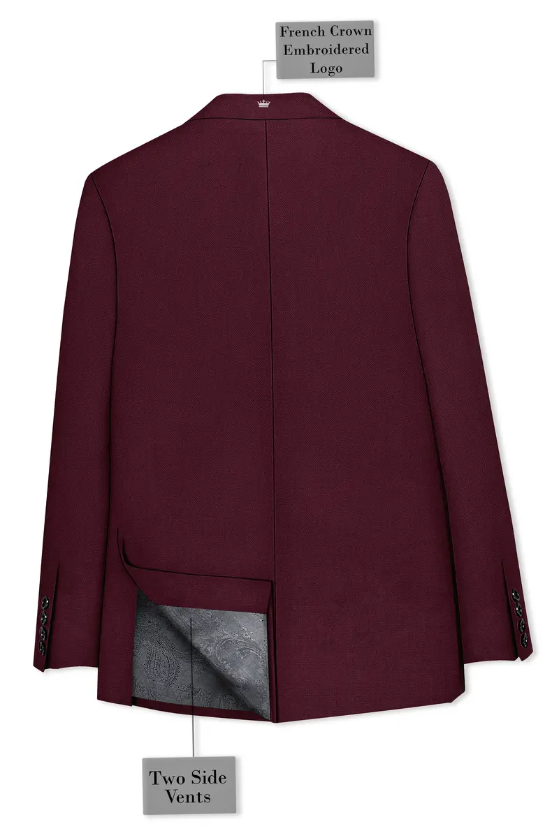 Imperial-Crater Maroon Diamond Textured Wool Rich Slight Stretch Double Breasted Blazer 8