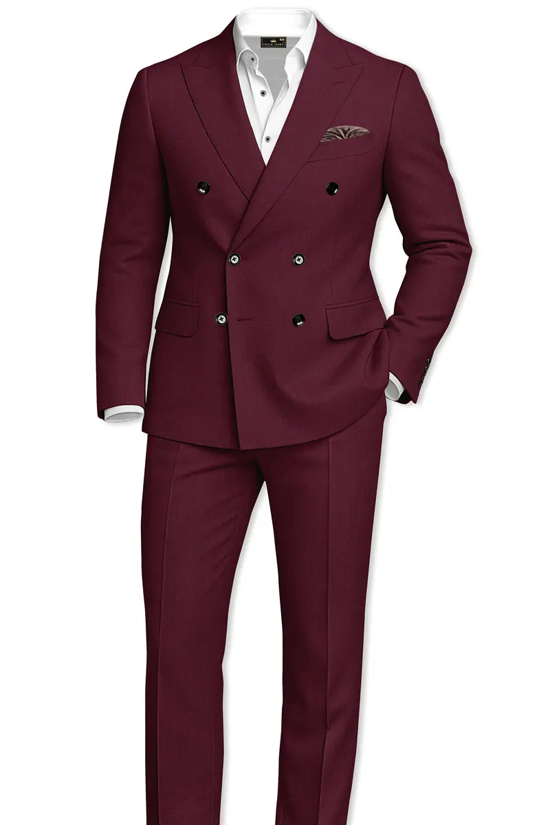 Imperial-Crater Maroon Diamond Textured Wool Rich Slight Stretch Double Breasted Blazer 9