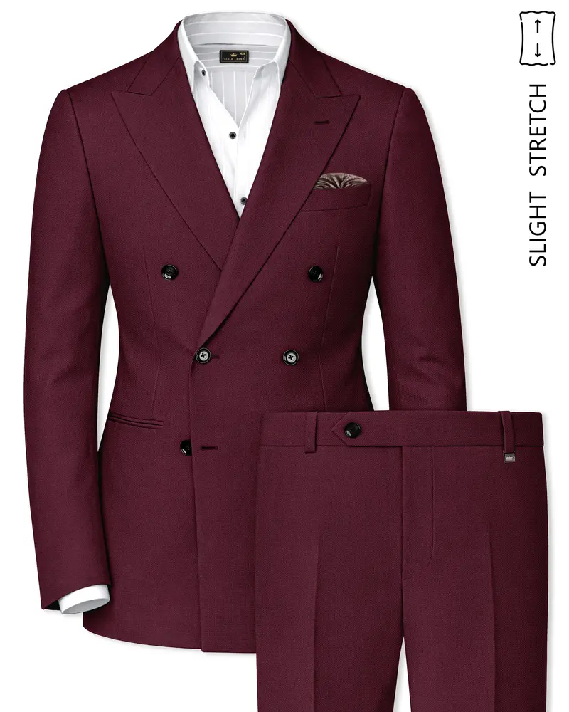 Imperial-Crater Maroon Diamond Textured Wool Rich Slight Stretch Double Breasted Suit 1