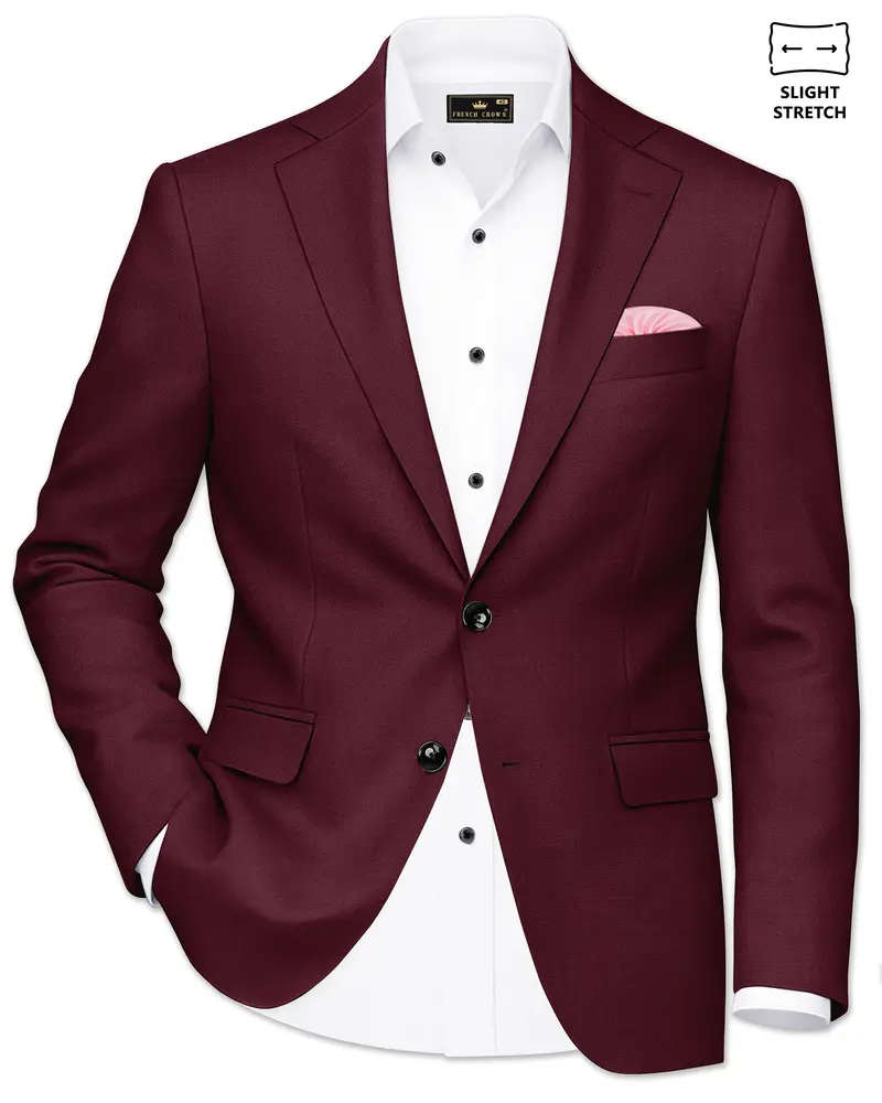 Imperial-Crater Maroon Diamond Textured Wool Rich Slight Stretch Single Breasted Blazer 1