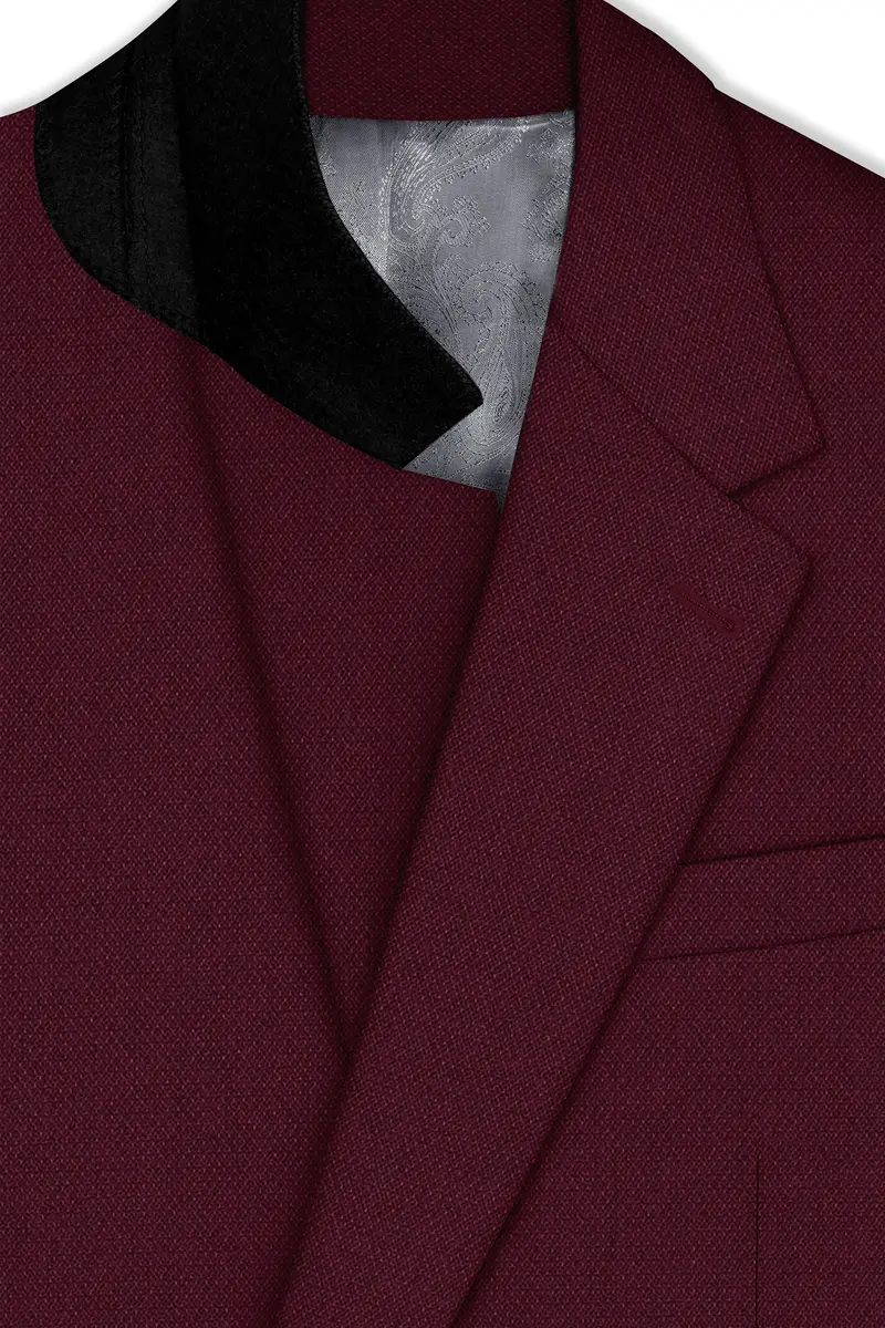 Imperial-Crater Maroon Diamond Textured Wool Rich Slight Stretch Single Breasted Blazer 4