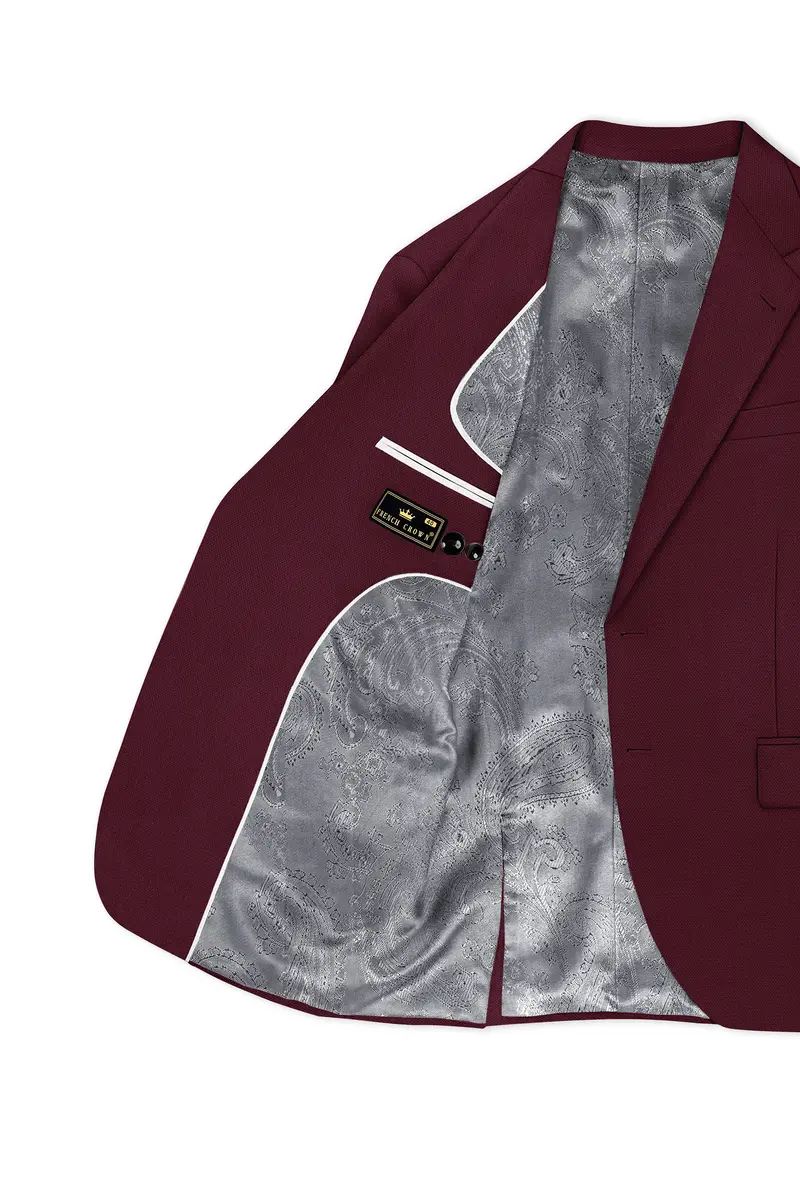 Imperial-Crater Maroon Diamond Textured Wool Rich Slight Stretch Single Breasted Blazer 5