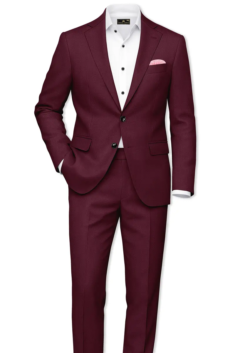 Imperial-Crater Maroon Diamond Textured Wool Rich Slight Stretch Single Breasted Blazer 9