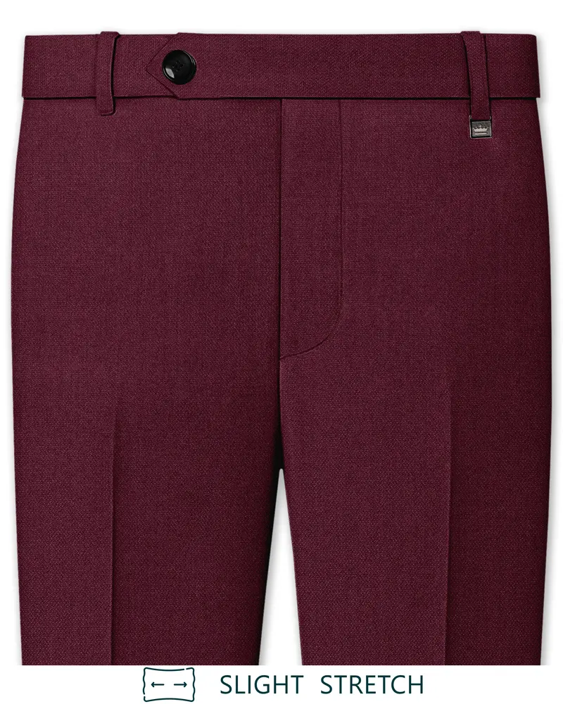 Imperial-Crater Maroon Diamond Textured Wool Rich Slight Stretch Waistband Pant 1