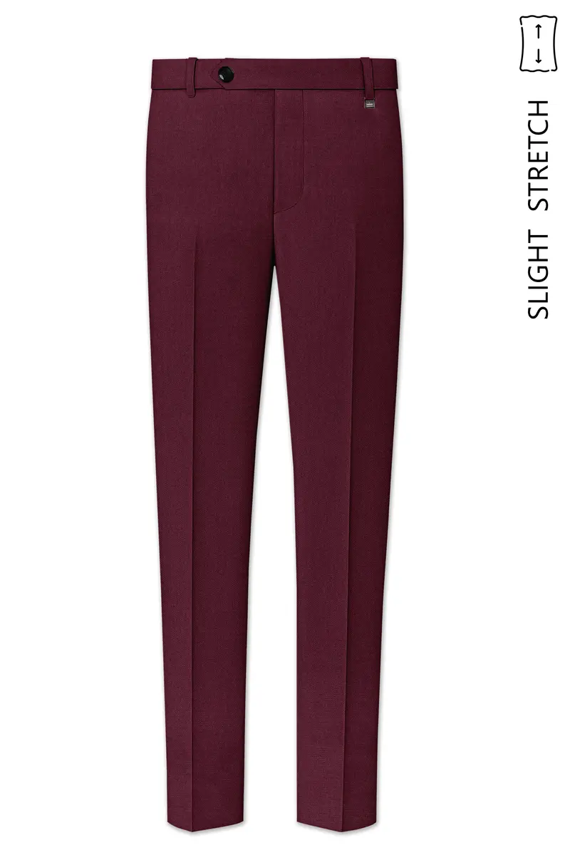 Imperial-Crater Maroon Diamond Textured Wool Rich Slight Stretch Waistband Pant 2