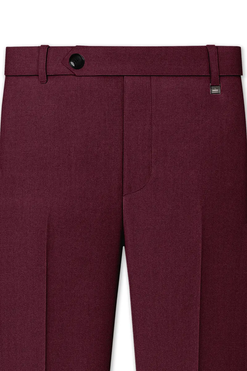 Imperial-Crater Maroon Diamond Textured Wool Rich Slight Stretch Waistband Pant 4