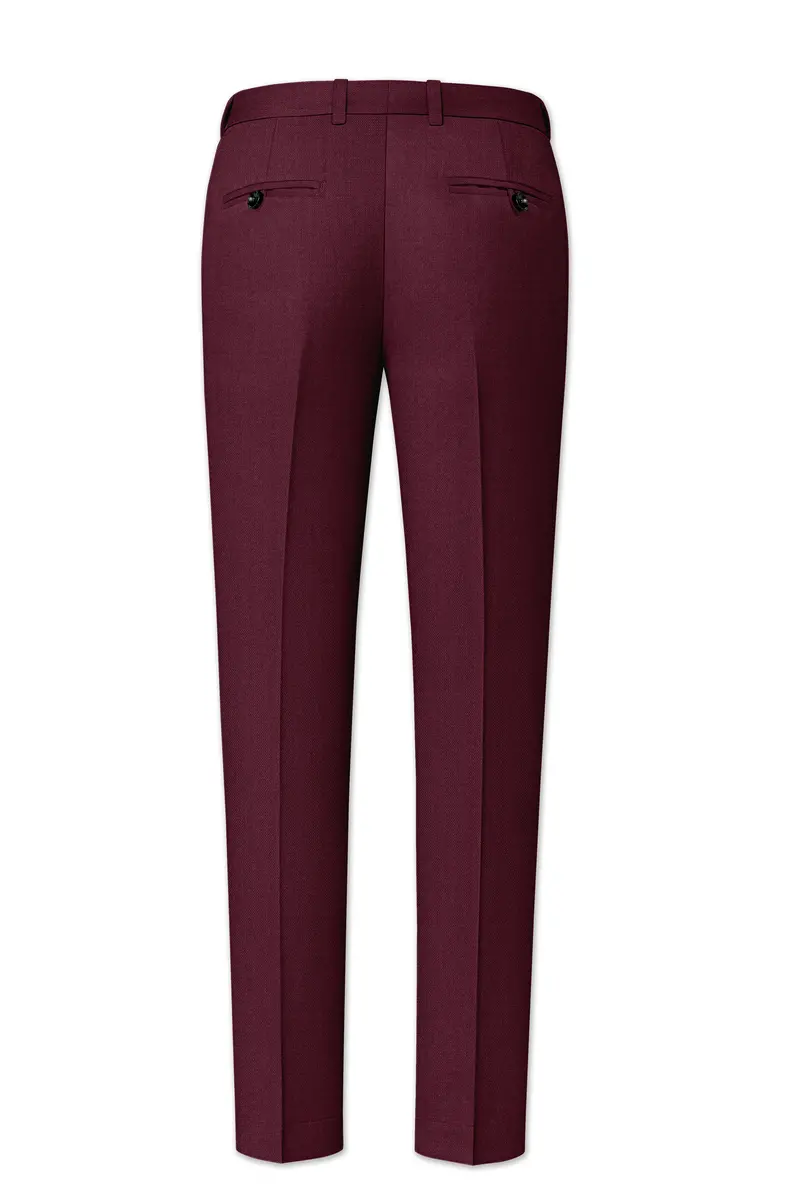 Imperial-Crater Maroon Diamond Textured Wool Rich Slight Stretch Waistband Pant 5