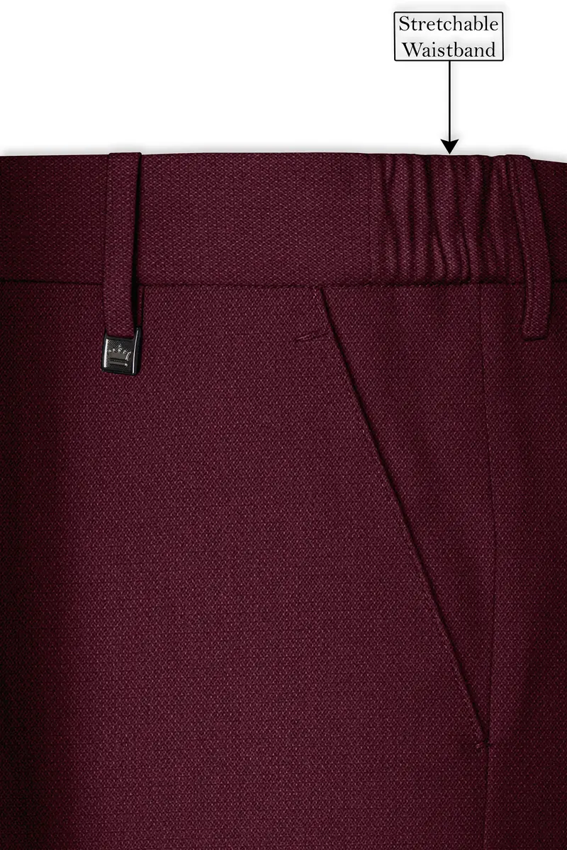 Imperial-Crater Maroon Diamond Textured Wool Rich Slight Stretch Waistband Pant 6