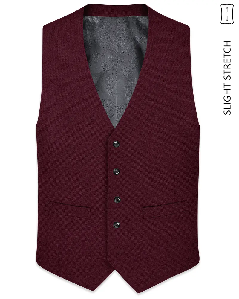 Imperial-Crater Maroon Diamond Textured Wool Rich Slight Stretch Waistcoat 1