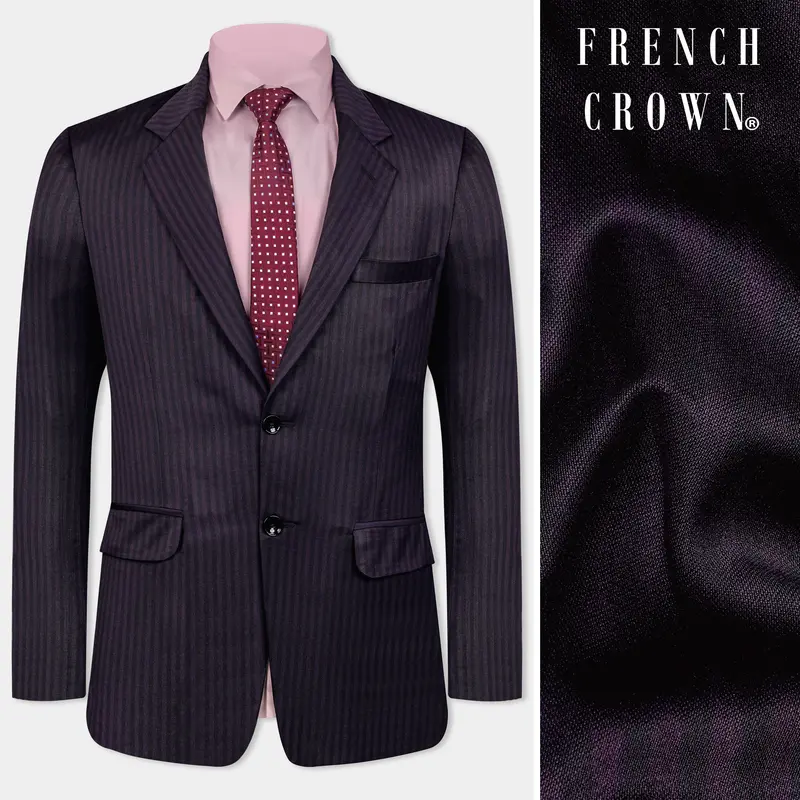 Imperial Purple And Black Striped Wool Rich Blazer 1