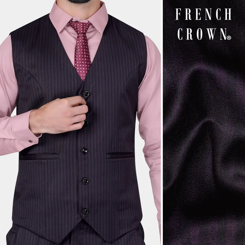 Imperial Purple And Black Striped Wool Rich Waistcoat 1