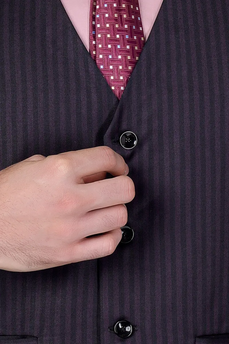 Imperial Purple And Black Striped Wool Rich Waistcoat 4