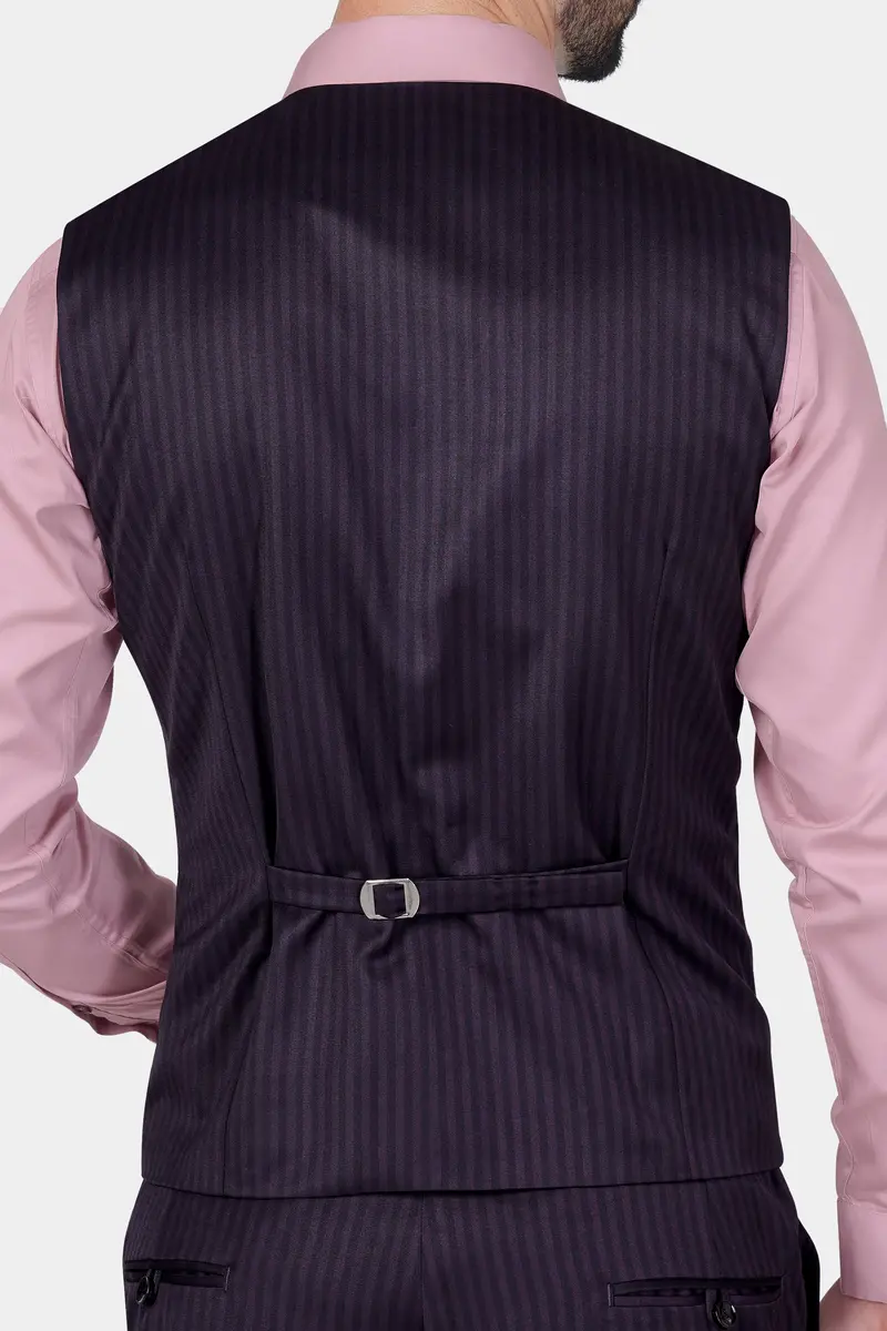 Imperial Purple And Black Striped Wool Rich Waistcoat 5
