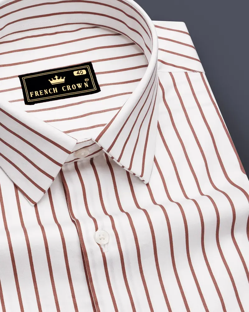 Imperial-Roman Brown And Bright White Pin Striped Subtle Sheen Super Soft Premium Cotton Dress Shirt 1