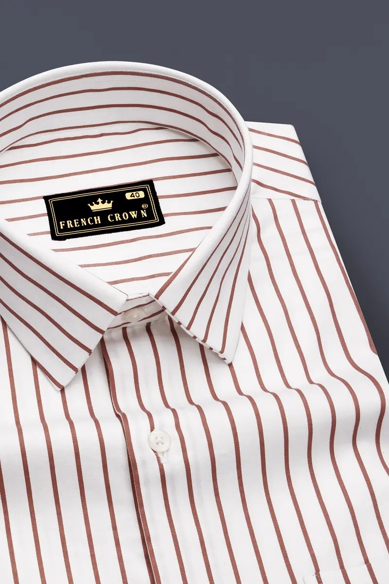 Imperial-Roman Brown And Bright White Pin Striped Subtle Sheen Super Soft Premium Cotton Dress Shirt 2