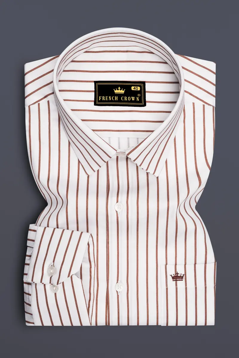 Imperial-Roman Brown And Bright White Pin Striped Subtle Sheen Super Soft Premium Cotton Dress Shirt 4