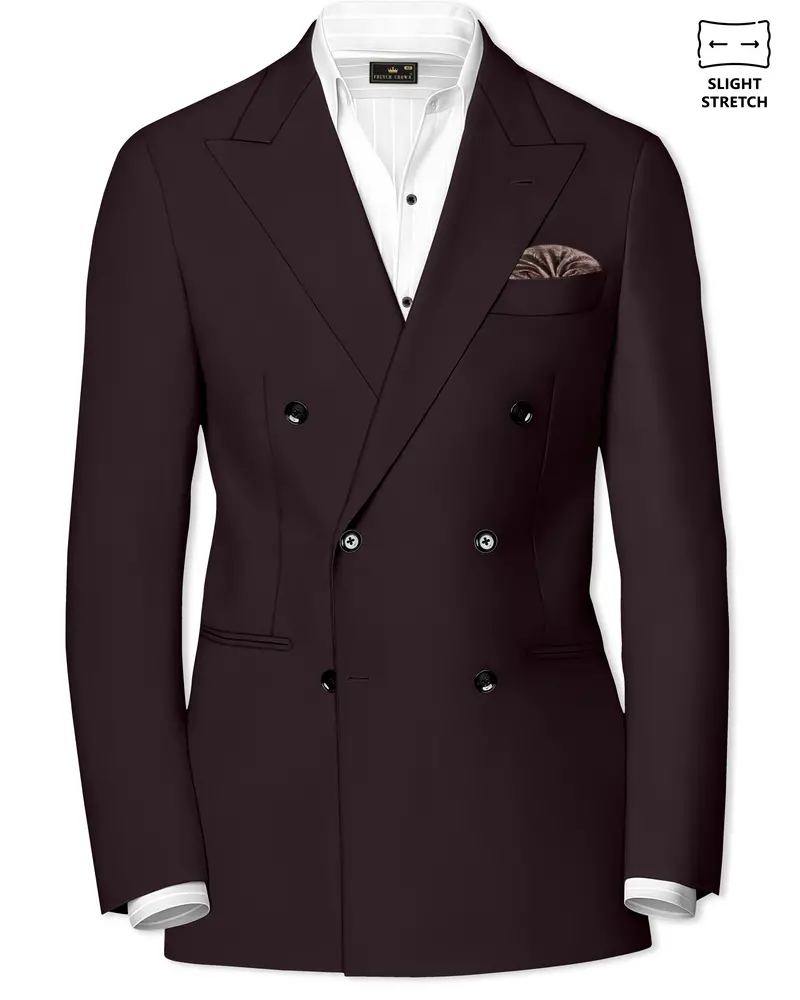 Imperial-Seal Brown Slight Stretch Subtle Sheen Poly-Viscose Double Breasted Blazer 1