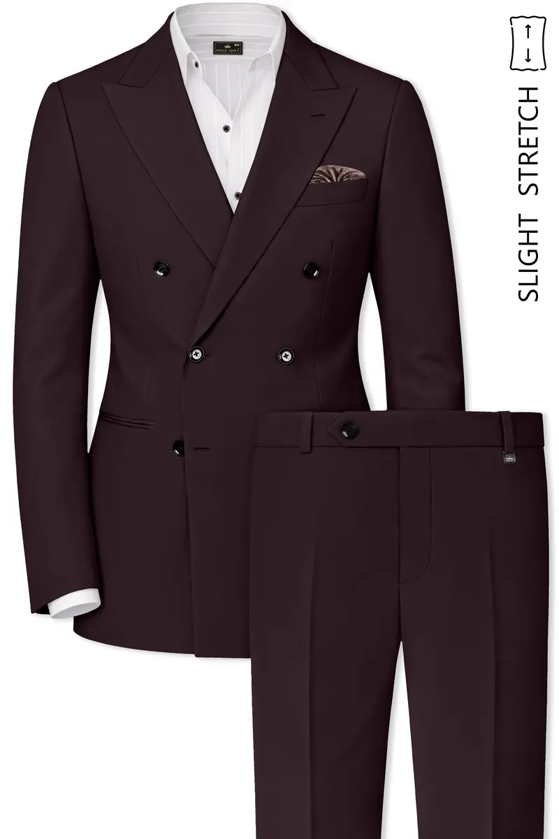 Imperial-Seal Brown Slight Stretch Subtle Sheen Poly-Viscose Double Breasted Suit 2