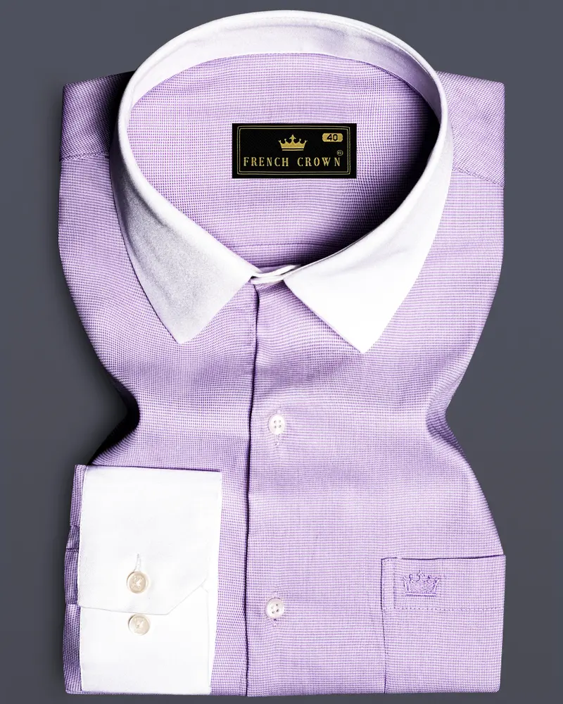 Imperial Violet-Moon Raker Purple White Cuff Collar Dobby Textured Premium Giza Cotton Dress Shirt 1