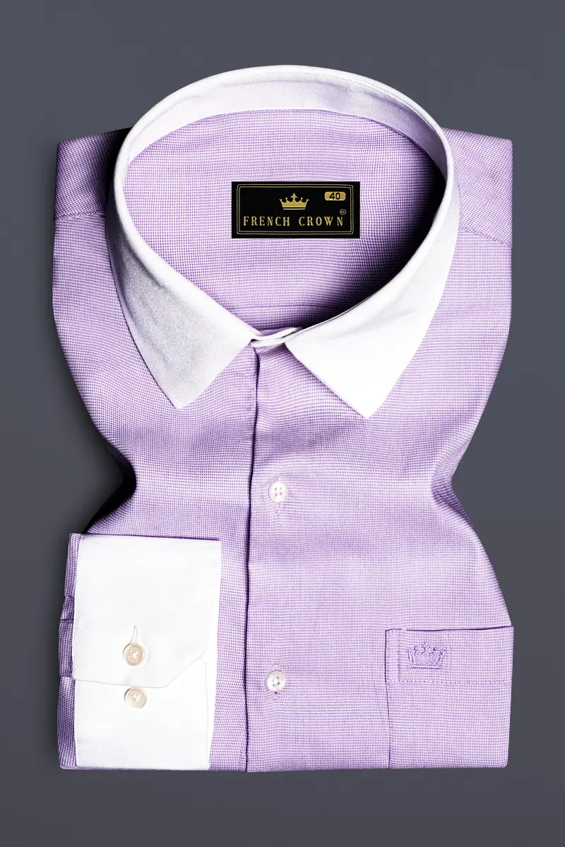 Imperial Violet-Moon Raker Purple White Cuff Collar Dobby Textured Premium Giza Cotton Dress Shirt 2