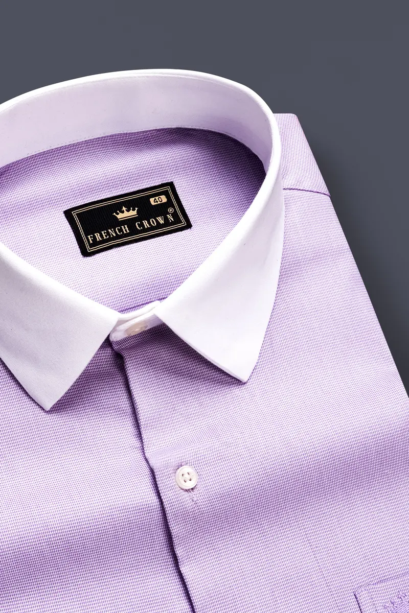 Imperial Violet-Moon Raker Purple White Cuff Collar Dobby Textured Premium Giza Cotton Dress Shirt 3