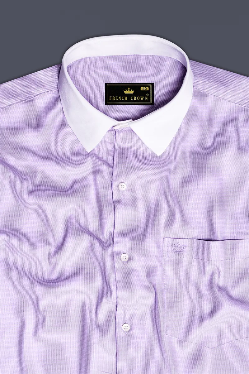 Imperial Violet-Moon Raker Purple White Cuff Collar Dobby Textured Premium Giza Cotton Dress Shirt 5