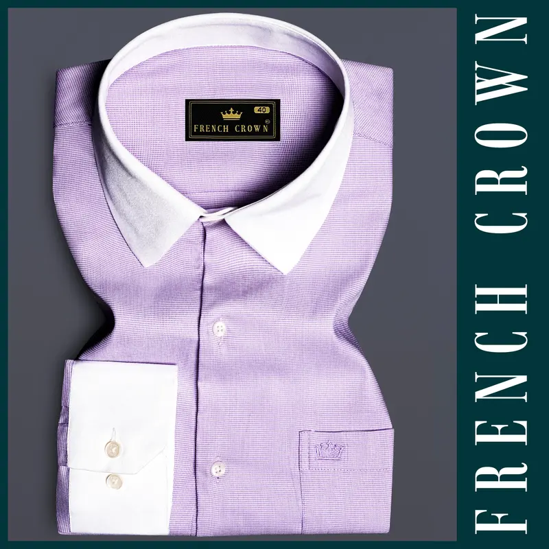 Imperial Violet-Moon Raker Purple White Cuff Collar Dobby Textured Premium Giza Cotton Dress Shirt 6