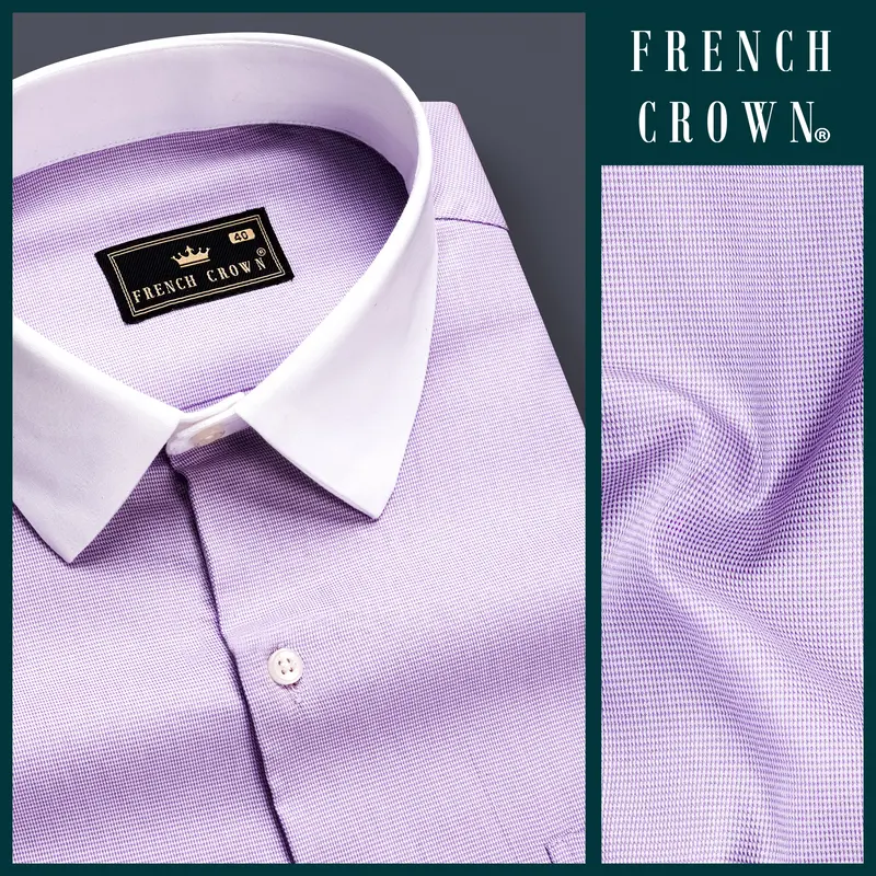 Imperial Violet-Moon Raker Purple White Cuff Collar Dobby Textured Premium Giza Cotton Dress Shirt 9