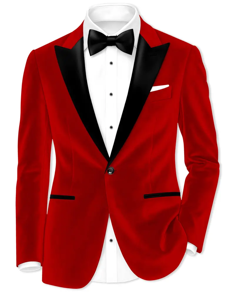 Imperio-Crimson Red Velvet Peak Lapel Tuxedo Blazer 1