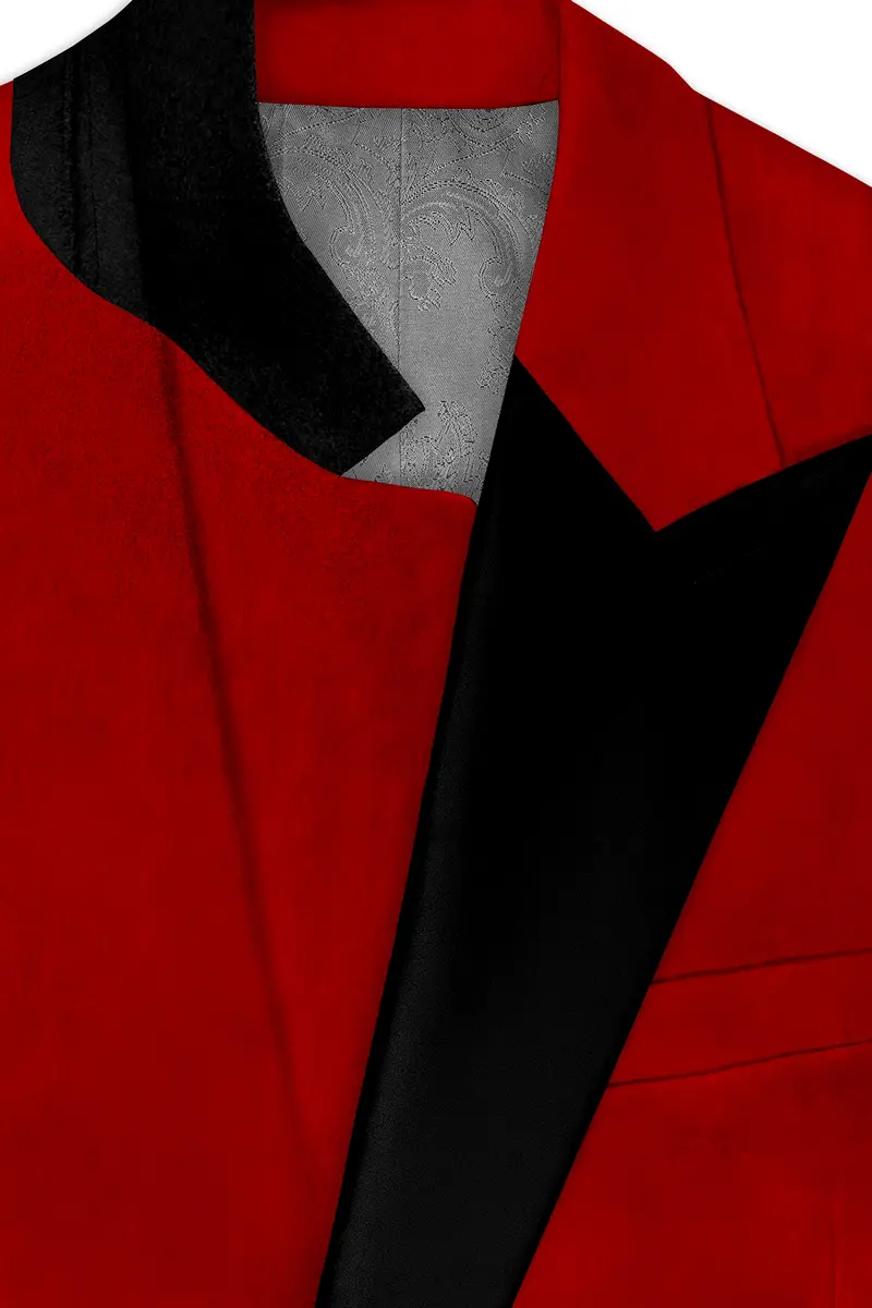 Imperio-Crimson Red Velvet Peak Lapel Tuxedo Blazer 4