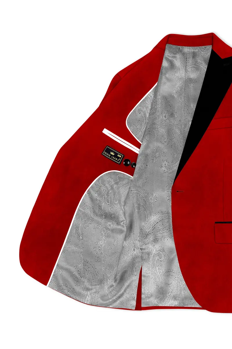 Imperio-Crimson Red Velvet Peak Lapel Tuxedo Blazer 5