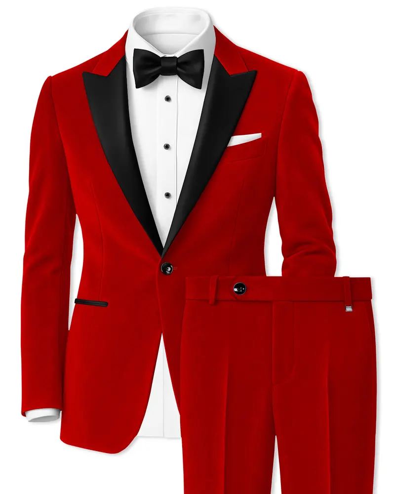 Imperio-Crimson Red Velvet Peak Lapel Tuxedo Suit 1
