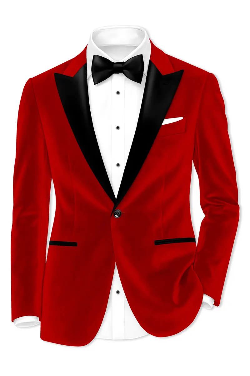 Imperio-Crimson Red Velvet Peak Lapel Tuxedo Suit 10