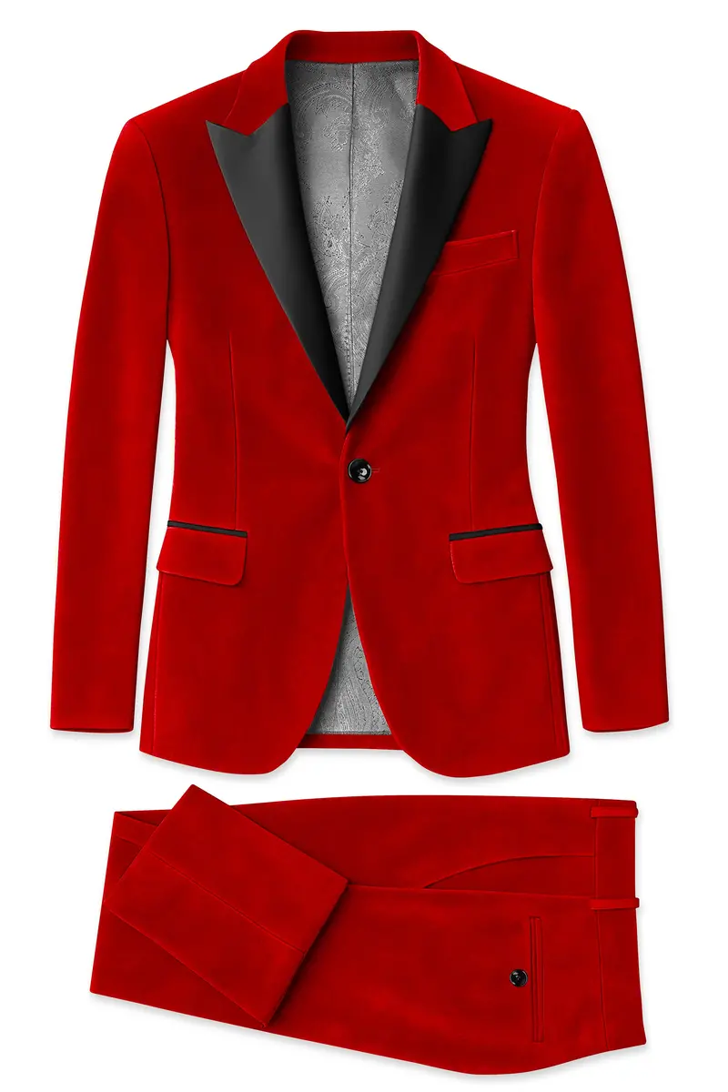 Imperio-Crimson Red Velvet Peak Lapel Tuxedo Suit 11