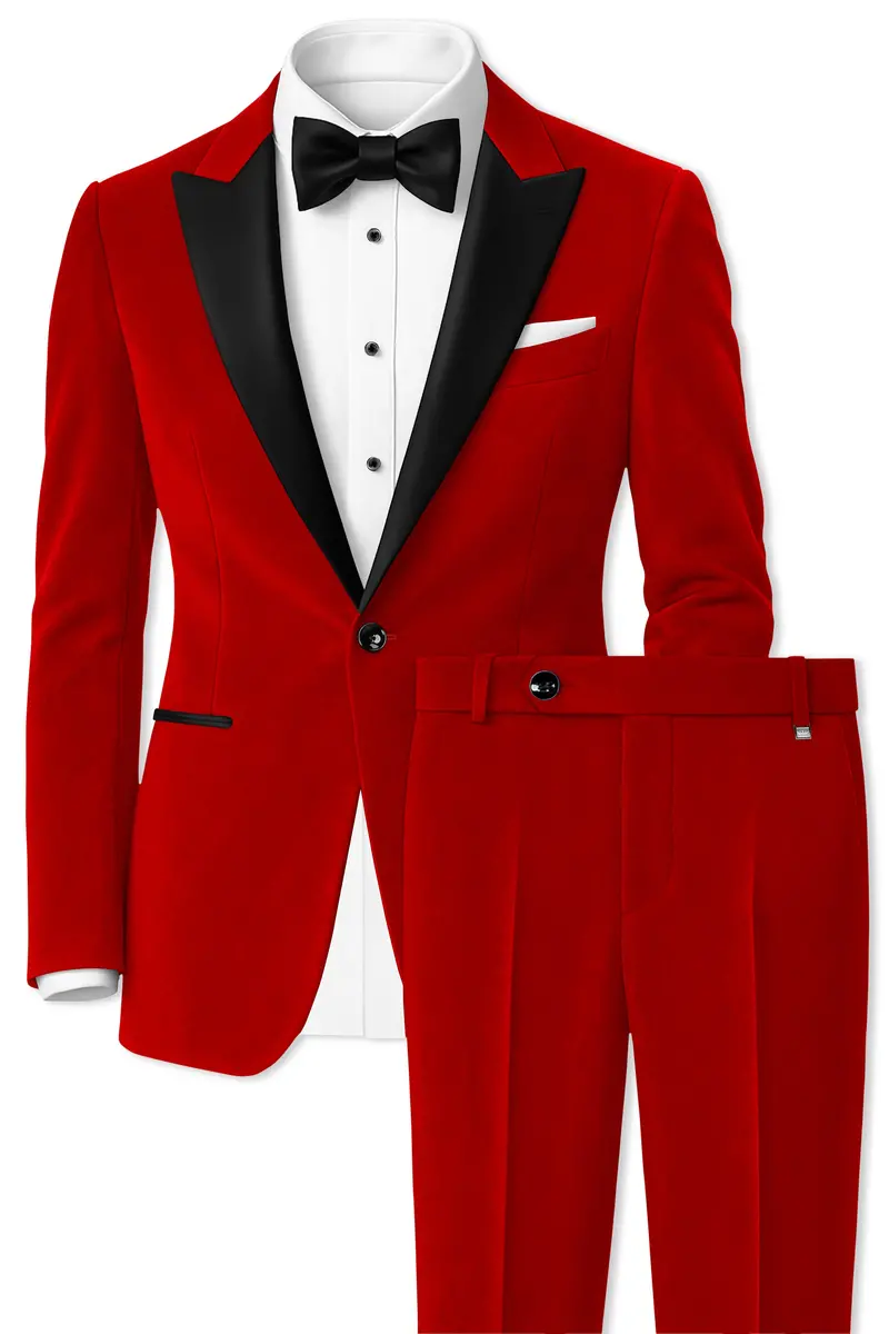 Imperio-Crimson Red Velvet Peak Lapel Tuxedo Suit 2